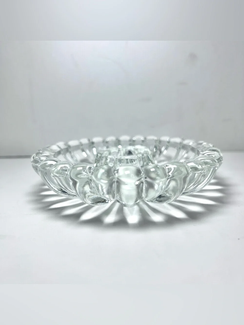 4 Vintage Clear Glass Daisy Patterned Taper Candle Holders